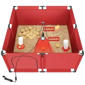 Square Brooder Box for Chicks, All-in-One Chick Starter Kit with 250W Heat Lamp, Perch, Feeder & Waterer Set, Stainless Steel Frame, Fits Up to 30 Chicks (Lamp)