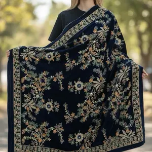 Luxury Black Velvet Embroidered Shawl | Elegant Zardosi Work Bridal Dupatta | Wedding Evening Wrap