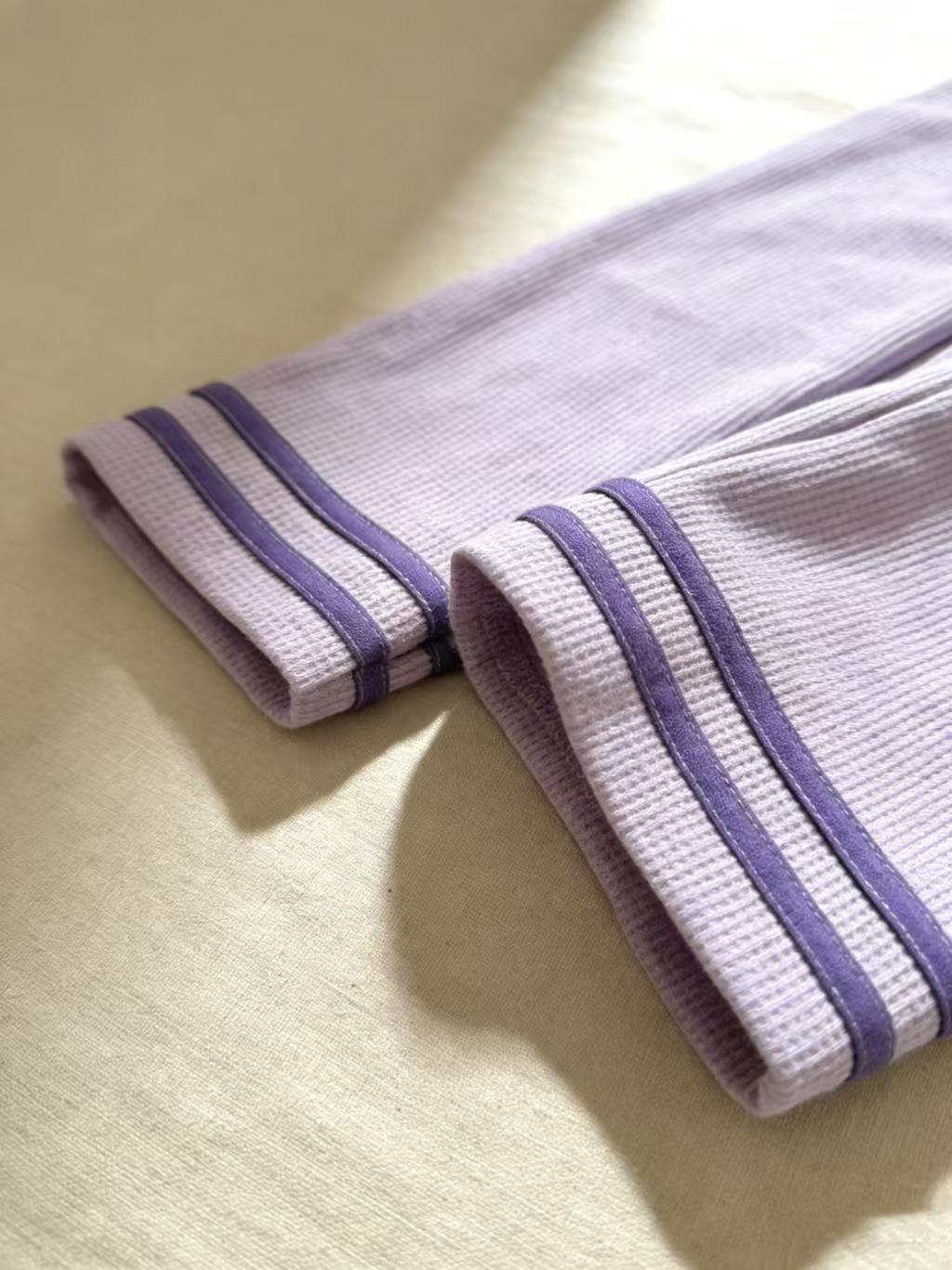 Cute Lavender Waffle Knit Pajama Set for Women  Long Sleeve Button Down Loungewear Sleep Set