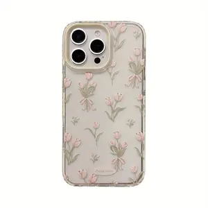 Phone Case: Pink Tulip Phone Case for iPhone 17 16 15 14 13 Pro, Max, Plus, Air, proof, Clear, Soft Case