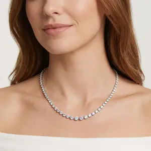 Turandoss Handcrafted Tennis Necklace in 14K Gold Plating | Graduated CZ Stones, Adjustable –