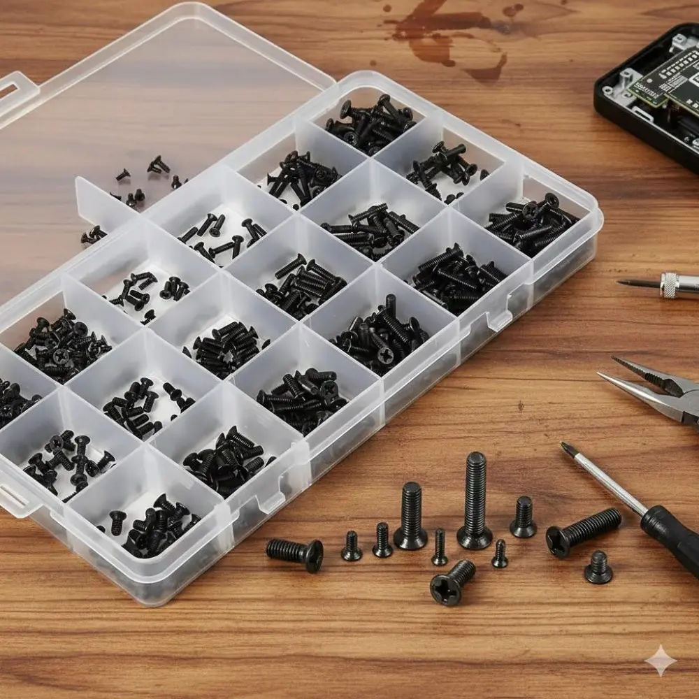 Industrial-Grade Anti-Corrosion Screw Set for Laptop, Tablet, Drone Repair - 450/650/720pcs M1.4 M2 M2.5 M3 Phillips & Flat Head Carbon Steel Screws, Phosphate Coated, 72hr Salt Spray Test, Includes Case & Thread Card