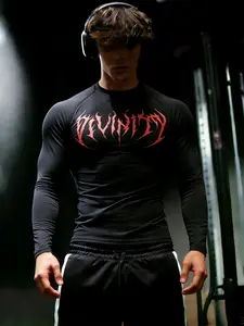 Men's Death Metal Graphic Fit Long Sleeve Shirt, Y2K Gym Street Style Sports T-Shirt, Trendy Training Top, Quick-Dry for Fitness & Endurance