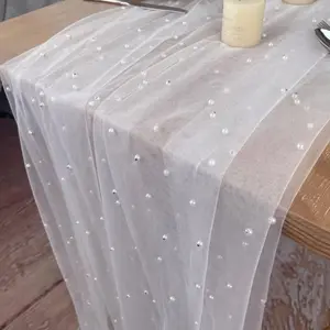 Tulle Table Runner Elegant Wedding Table Cloth for Party, Cake Dessert Table Decor, Sheer Background Decoration for Romantic Events 31.5x118.11 Inches. (White, 31.5x118.11 Inches)