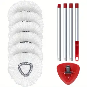 6-Piece Mop Head Replacement Set with Handles for Easy Cleaning - Includes 6 Mop Heads & Comfortable Handles for Versatile Use