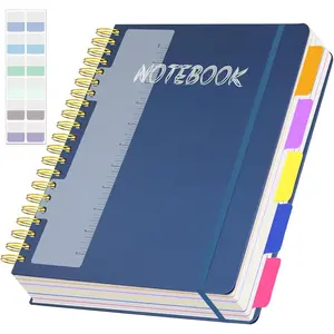 5 Subject Notebook College Ruled, 300 Pages A4 Hardcover Spiral Notebook with Removable Dividers Tabs, 8.5" x 11" Large 100GSM Lined Journal Notebooks for Work School