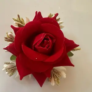 Rose Hair Clip and Hair Pin - Red Flower Design with Gold Accents for Styling