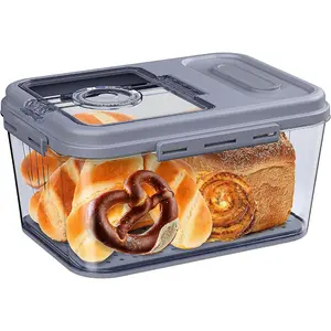Bread Box Airtight Bread Container for Homemade, Clear Bread Storage for Kitchen Countertop, Time Recording Bread Holder, Bread Keeper with Lid for Toast, Bagel, Donut and Cookies