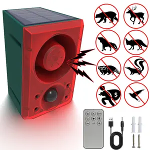 Solar Motion Sensor Alarm Outdoor - Dog Barking & Gunshot Sound, Support Recording & Adjustable Volume, 130db Loud Motion Detector Alarm with Strobe Light, Scare Away Coyote, Deer, Bear, Raccoon