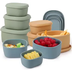 9 count   Storage Containers Collapsible  Small Containers with Lids  for Christmas Party Snack Camping Lunch Bento Box (6.7oz, 10oz, 20oz) Green Blue Yellow