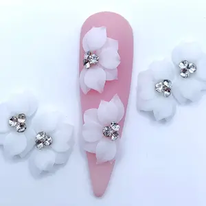 Premade 3D Acrylic White Flowers nail charms nail art