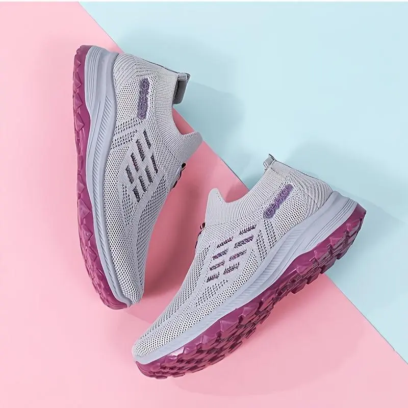 Women's Slip On Walking Shoes Breathable Fly Knit Mesh Upper Non-Slip Cushioned Thick Sole Lightweight All Day Comfort Casual Sneakers for Daily Wear Errands Standing Work Outdoor Walking & Everyday Use