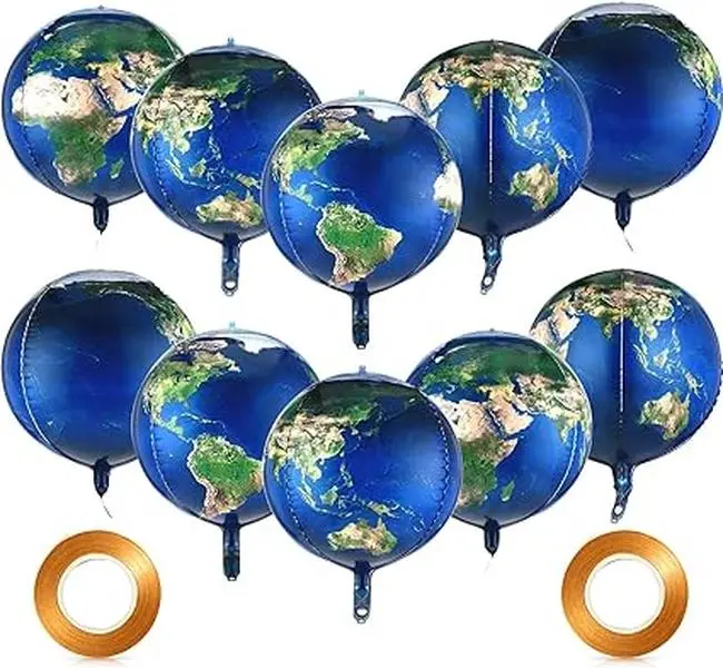 10 Earth Globe Balloons Sphere World Map Balloons for Birthday Space Theme Party Earth Day Decorations Teaching Supplies Aluminum Gift