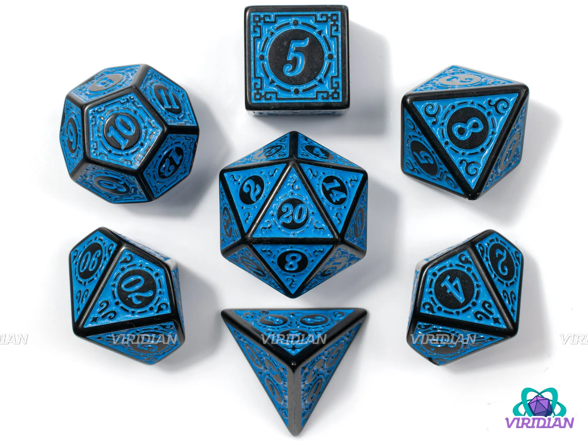Blues | Roaring 20s: Stylized Blue & Black | Acrylic Dice Set (7)
