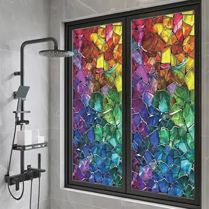 Colorful Pattern Glass Film, 1 Count Reusable Static Cling Window Privacy Film, Creative Window Decorative Sticker for Home Office Bathroom Kitchen, Ornaments