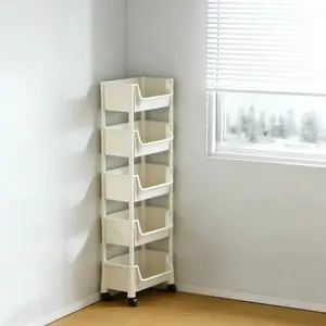 Large 5-Tier Multi-Functional Plastic Storage Cart with Wheels, Layered Shelf Organizer for Bedroom Kitchen Bathroom Living Room