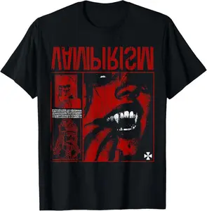 100%25 cotton Dark Gothic Black and Red Vampire Emo Y2K Grunge Streetwear T-Shirt