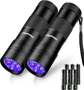 2-Pack Mini UV Flashlights - 12 LED 395nm Blacklight for Pet Urine Detection & Stain Curing