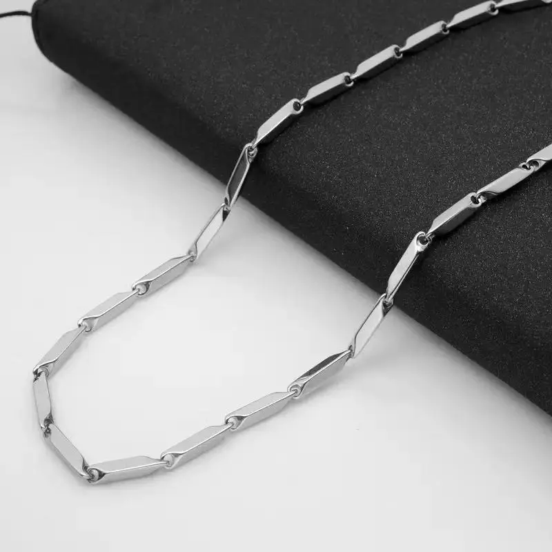 Fashion Men 3mm Wide Real Stainless Steel Hand-made Rhombus Necklace Chain Never Fade