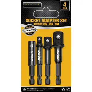 Impact Socket Adapter &  Bit Holder | 4 count of 1/4-Inch Hex Shank Extension to 1/4", 3/8", and 1/2" Drive