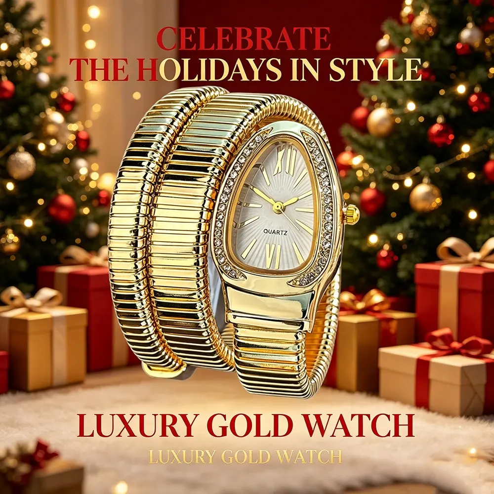 Luxury Silver Color Fashion Rhinestone Stretch Wrap Casual Snake Shape Elegant Watch, Stylish Timepiece for Everyday Wear