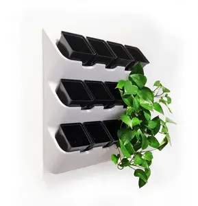 BOXSAND-12 (24"x26") Living Wall - Vertical Wall Planter, Vertical Garden for 12 Plants (White) + Square Black Pots