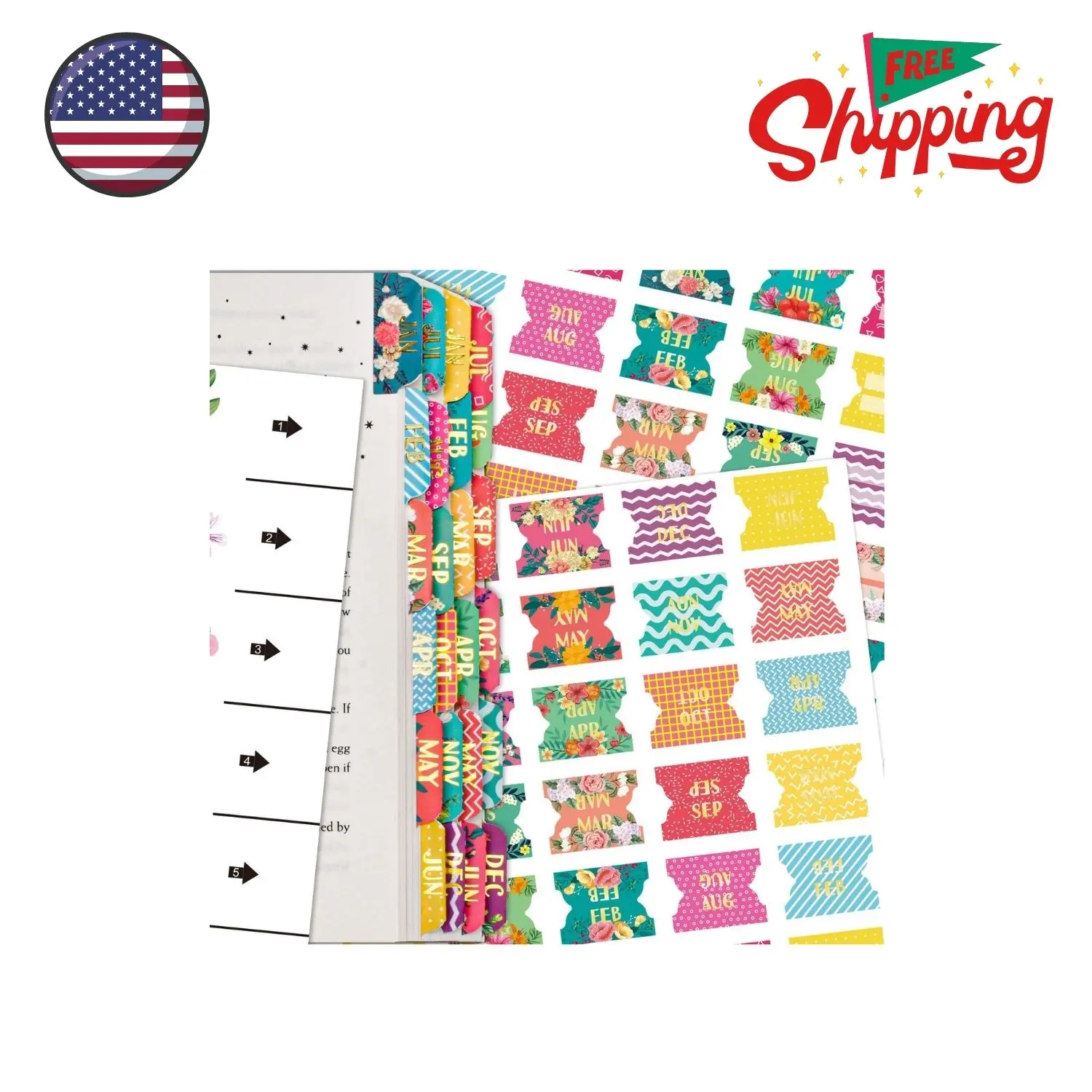 60 Monthly Tab Stickers Cute Design Monthly Planner Index Tabs Gold Foil Letters Easy Fold