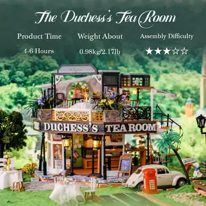 CUTEBEE DIY 3D Dollhouse Kit The Duchess's Tea Room – Miniature Wooden Tea House with Furniture, Dust-Proof and Handmade Decor | Holiday, Christmas and Black Friday Gift