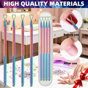 4 pieces with anti slip handle, practical nail care style, double headed triangular scraper design, sharp and durable metal head, and ergonomic grip, perfect for home nail care and DIY nail art