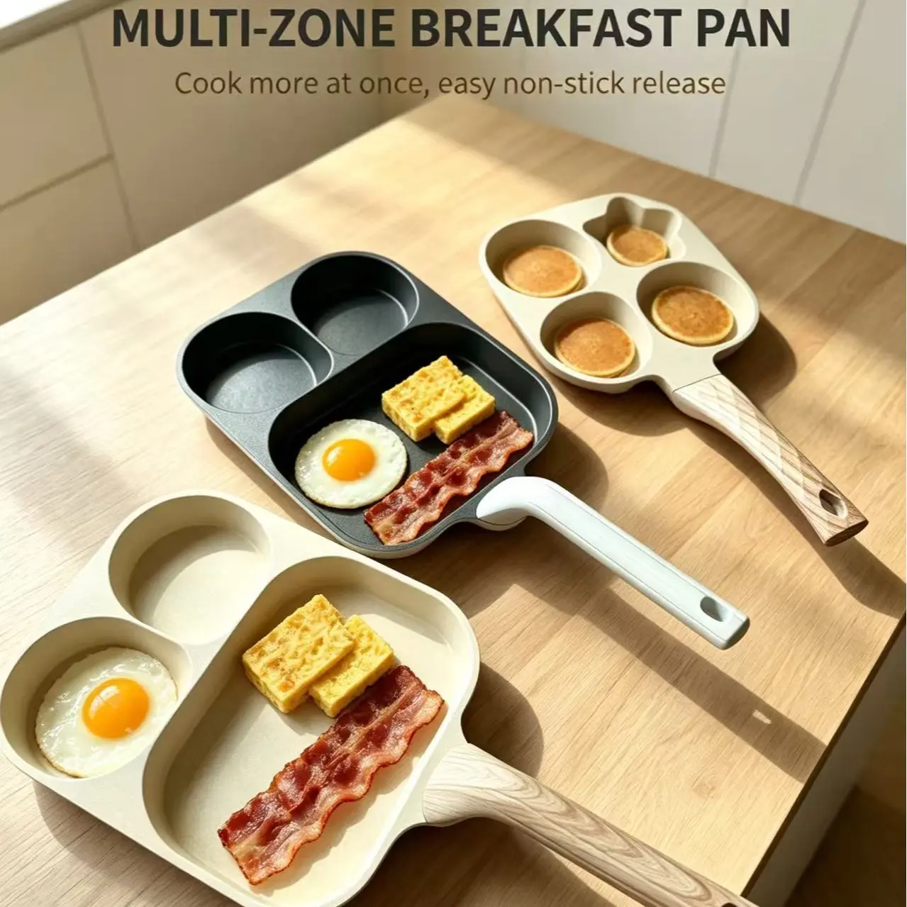 3-in-1 Non-Stick Breakfast Pan for Eggs, Burgers, and Steaks – Multipurpose Cooking Tool for Easy and Quick Meals