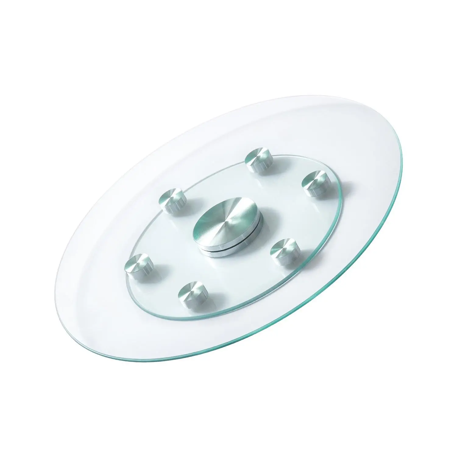 VEVOR 24-in Thick Round Tempered Glass Lazy Susan Turntable, Aluminium 6-Wheel 360° Smooth Silent Serving Tray, Table Top Dinnerware Holder for Pet & Family Daily Use, 24 Inch