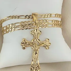 18k Gold Plated Cross Necklace Simple Crown