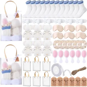 6 Sets Blue Bridal Shower Game Prizes for Guests- Plush Socks, Bear Towel, Silk Eye Mask, Scrunchies & Gift Bags,ball comb, Party Favors for Bachelorette Wedding Engagemen