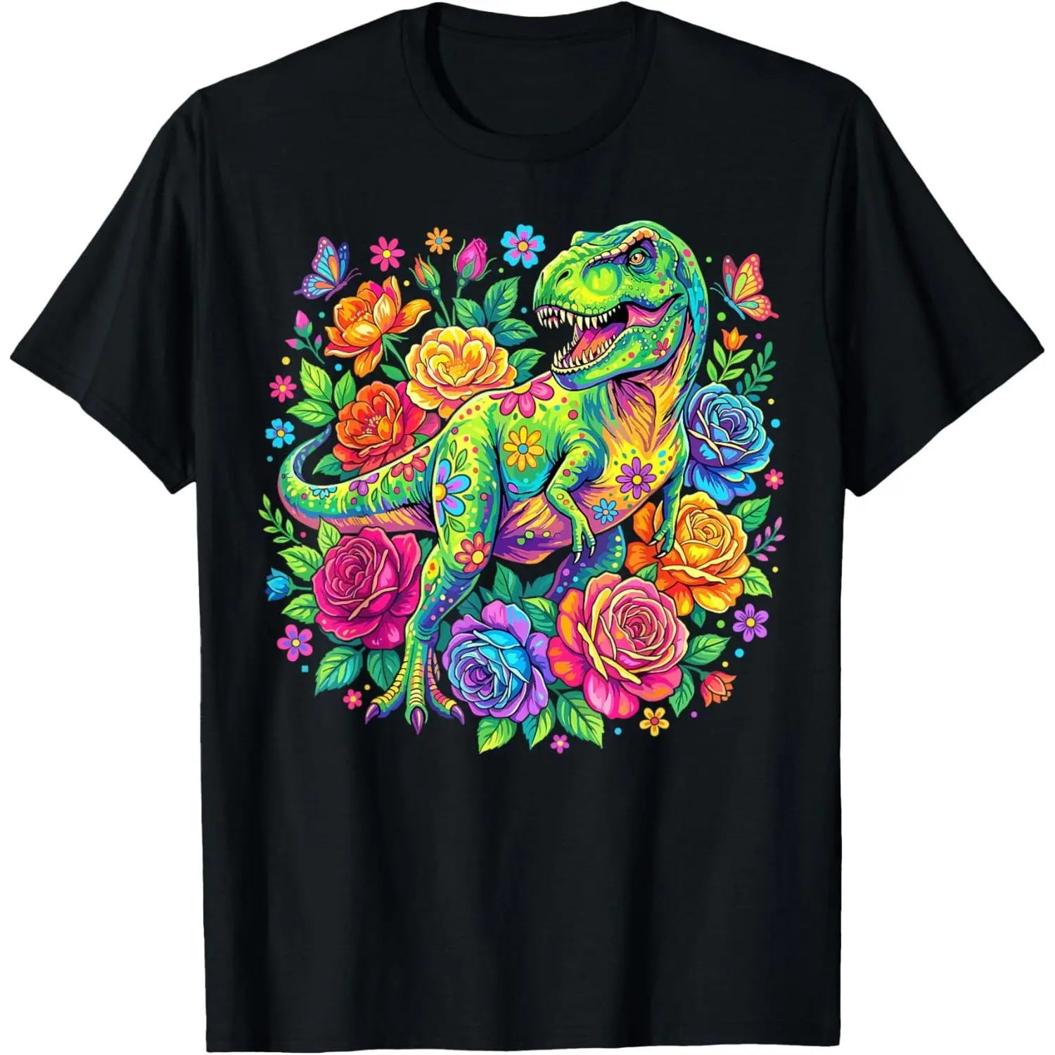 Colorful Floral T Rex Dinosaur T-Shirt
