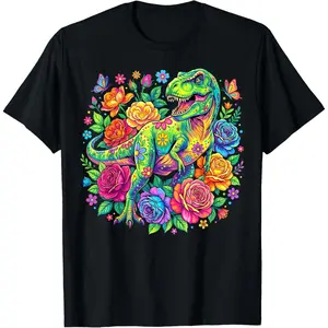 Colorful Floral T Rex Dinosaur T-Shirt