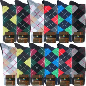 USBingoshop 12 Pack Men's Mens Cotton Dress Socks Argyle Striped Solid Ribbed Black Mid Calf Crew Socks Superior Quality Fashion Wedding Business Cotton Crew Socks Menswear Casual Elegant Fancy Aesthetic Stylish Formal Tropical