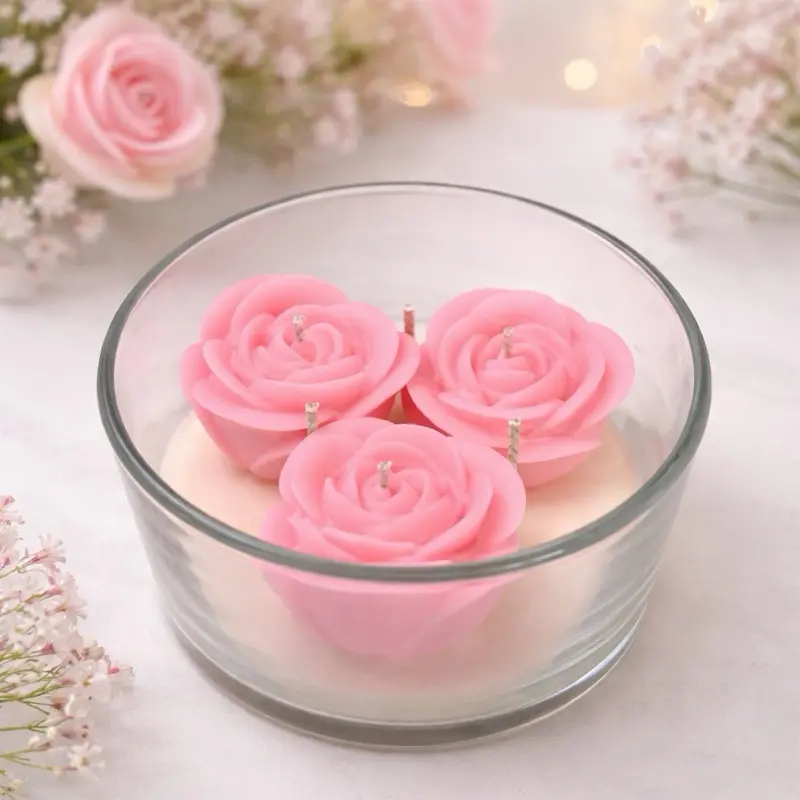 Floral Candle - Pink Rose Design for Aromatherapy and Relaxation