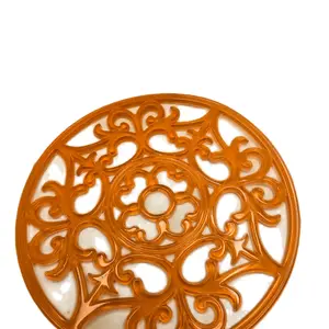 Bowl Coasters Resin with Intricate Orange Design and White Center Patterned Decor