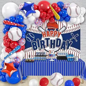 126 Baseball Party Decorations Sports Birthday Supplies Blue White Red Balloon Garland Arch Kit Backdrop Tablecolth Baseball Bats Foil Balloon Boy Girl Kid Baseball Themed Party Decorations