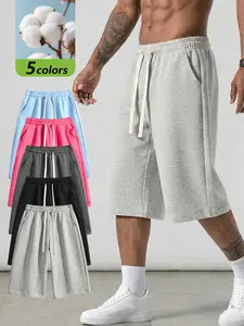 Men's basic solid-color cropped pants, thin style for summer, soft and skin-friendly, loose fit for daily casual wear. Suitable for fitness and walking, durable and not easily deformed, perfect for summer outdoor activities, daily use and vacation.