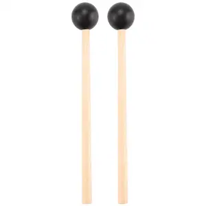 2Pcs Silicone + Wood Bell Mallets, Durable Wooden Handles, Soft Rubber Heads for Glockenspiel Performance, Xylophones, Good for Articulation (Black)