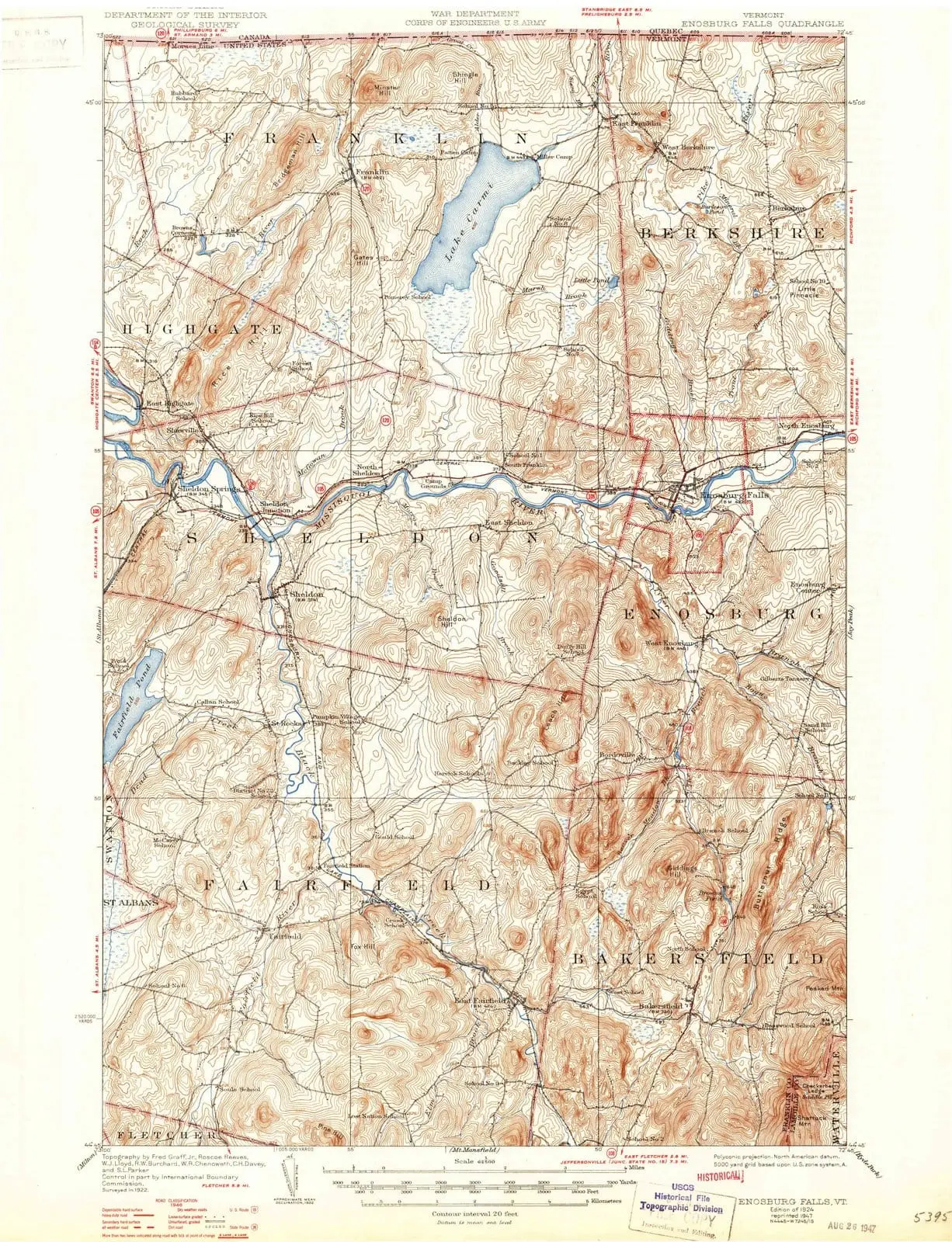 Enosburg Falls Vermont USGS Topographic Quadrangle Map, 1924, 1:62500