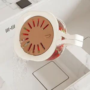 Fruit Vegetable Washing Bowl with Strainer, Multifunctional Produce Washer, Berry Container, Lettuce Keeper for Fridge Organization, Portable Strainers and Colander for Kitchen (Brown)