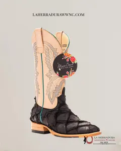 MACIE BEAN BLACK MATTE BIG BASS FISH 12” BLEACHED BONE SQUARE TOE -M2034