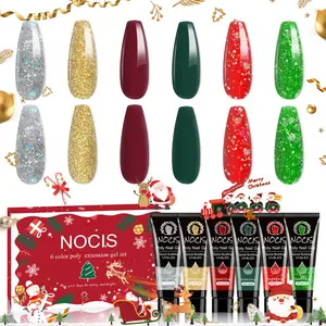 6 Christmas Poly Gel Nail Kit, All-in-One Nail Extension Set, Complete Nail Art Tools for Beginners