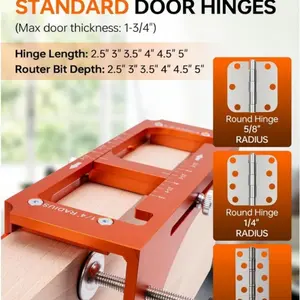 Door Hinge Jig & Installation Tool, Anodized Aluminum Router Template for 3” to 5” Hinges (1/4” & 5/8” Radius) - Complete Door Knob & Deadbolt Mortise Drilling Guide Tool Set thick