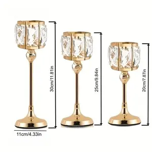 3pcs Elegant Golden Crystal Candlestick Set - Angel Theme, Metal Table Decor, Interior Decoration Accessories Suitable for Weddings and Home
