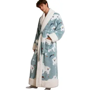 320g Printed Bathrobe - Hoodless Men's Style with Cozy Polar Bear Design and Soft Material for Comfort