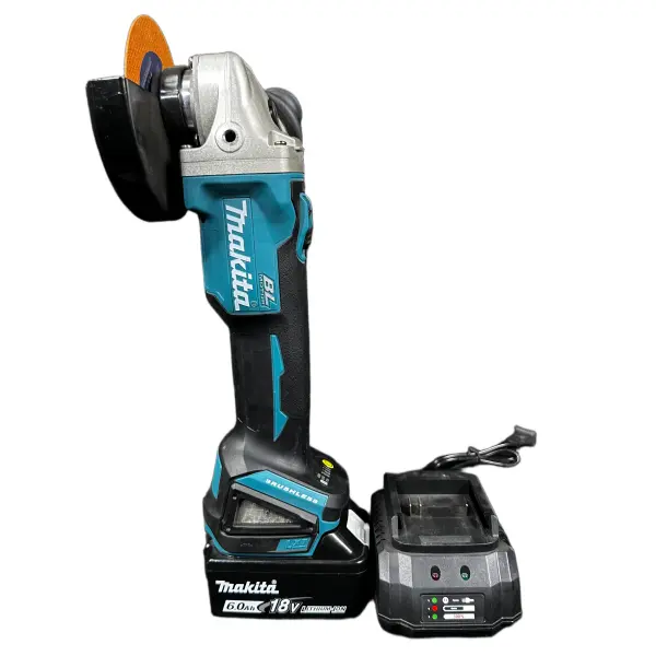 Makita DGA404 4.5/5in Cordless Angle Grinder - Tool Only or Kit, Detachable Side Handle, Anti-Slip Rubberized Grip, Cool-Running Aluminum Housing, 12.5in Compact Body for Metal Cutting Rechargeable Grinding Tool Power Tools