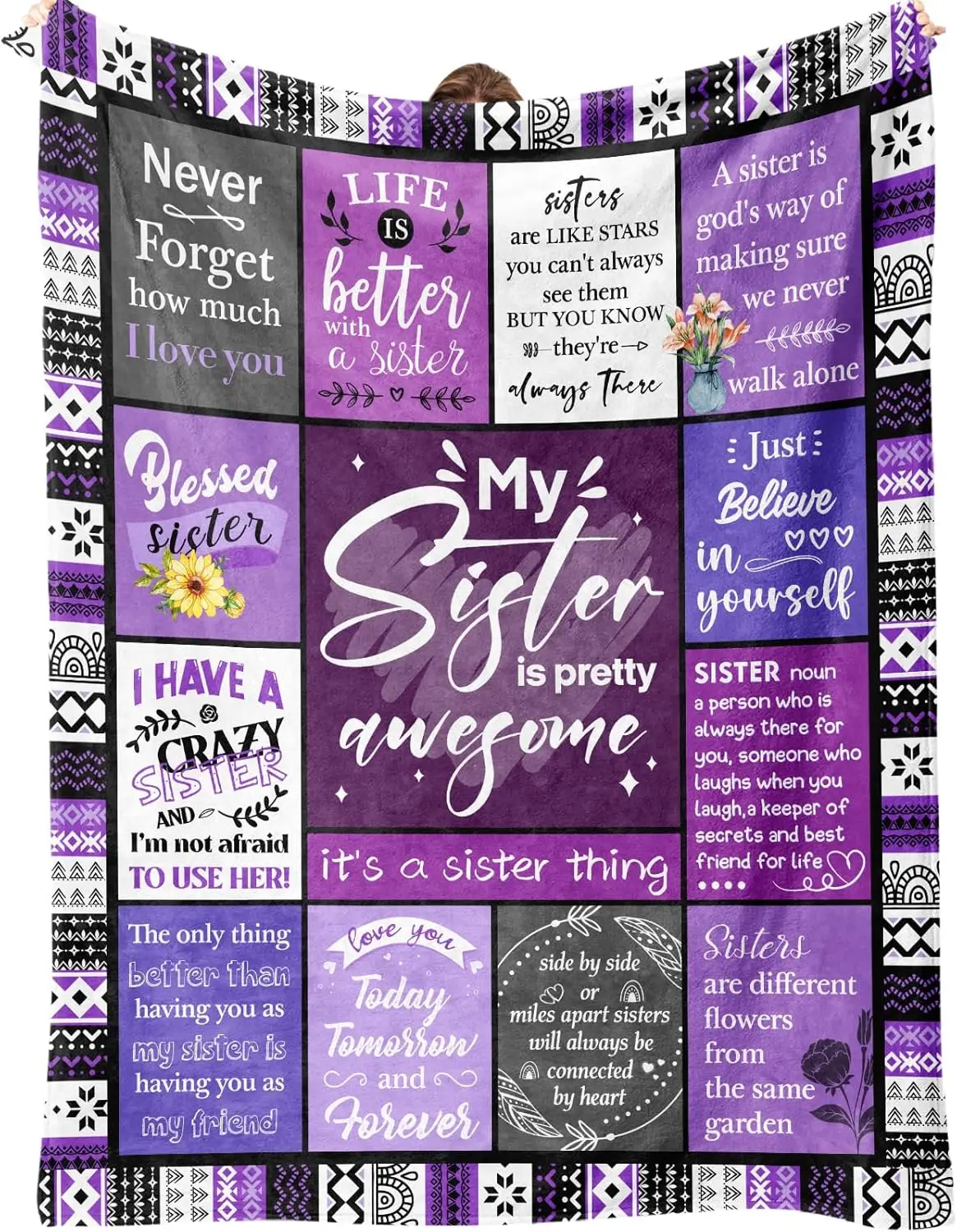 Sister Gifts Blanket, Sister Gifts from Sister, Happy Birthday Gifts for Sister, Soft Comfortable Flannel Sister Gifts for My Dear Sister on Mother's